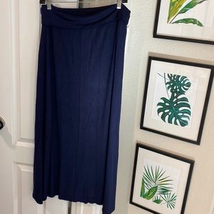 Navy fold over waist maxi skirt